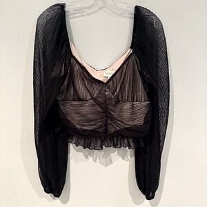Meraki Illusion Ruched Crop Top Women's XL Black Lined Sweetheart‎ Neckline